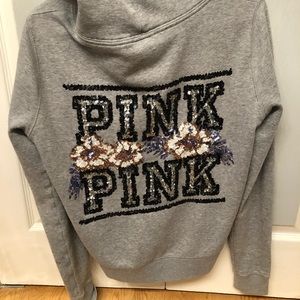 Pink Victoria’s Secret sequined hoodie RARE size medium full grey